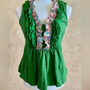 Anthropologie Deletta Green Ruffle Top Size Small